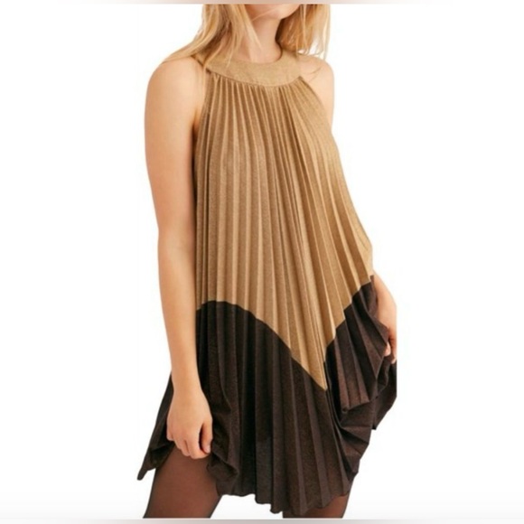 Free people metallic pleated dress size large - Picture 1 of 11
